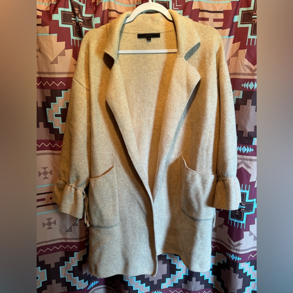 “Maxsport” women’s medium sweater jacket/ long cardigan. Cream colored.